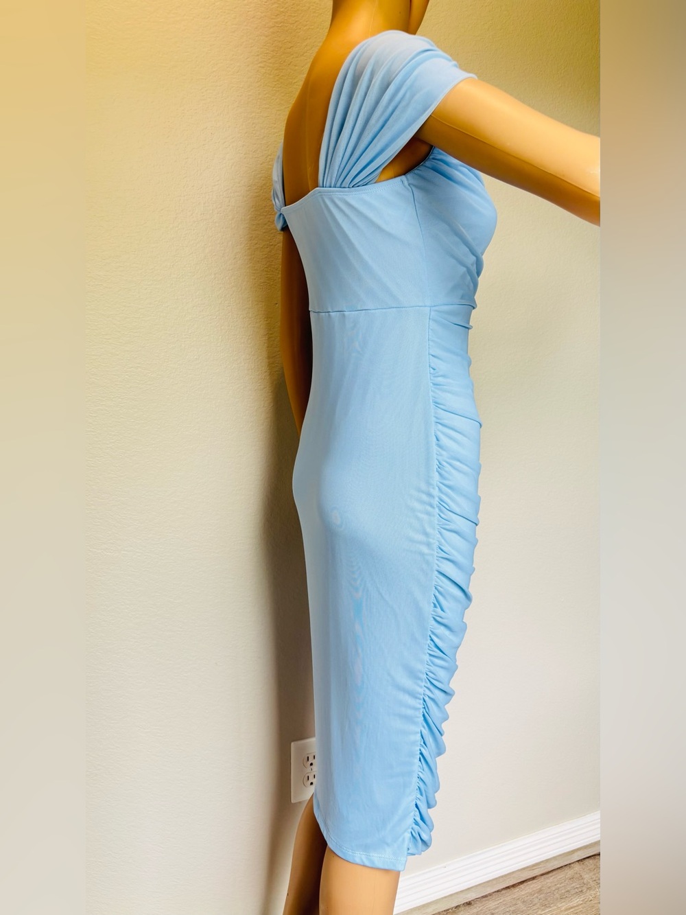 SHEIN Light Blue Ruched Midi Dress Elegant size Large NWOT - Picture 9 of 12